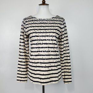 J. Crew Factory Black Tan Striped Sequin Confetti Pullover Knit Cotton Top Sz S